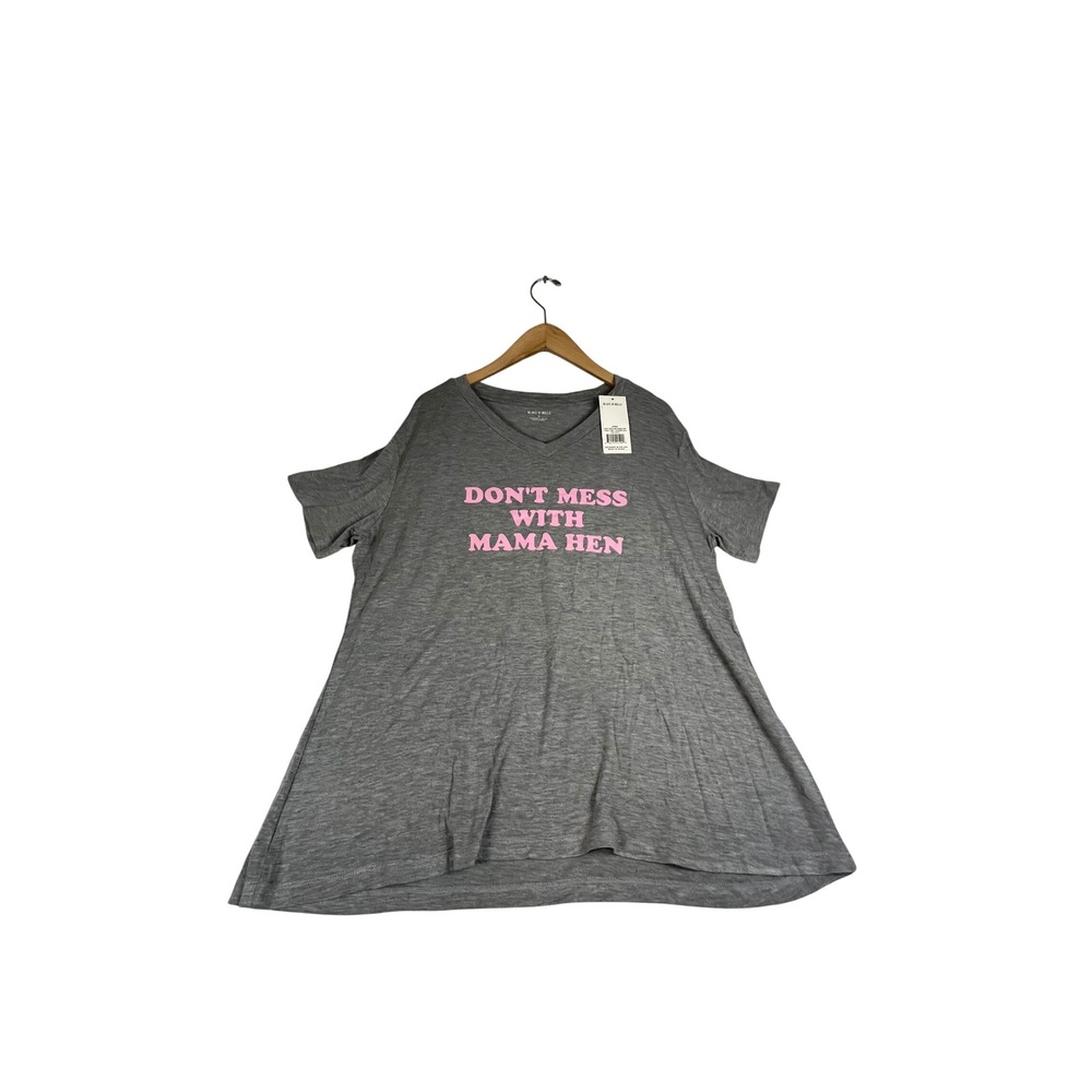 Blake & Belle Don't Mess With Mama Hen V-Neck Graphic T-Shirt Gray Large NWT